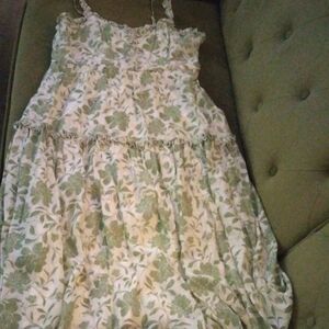 Trixxi Sage Floral Smocked Dress with Cream Base